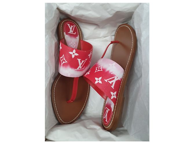 Louis Vuitton Palma Infradito Piatte Rouge Bianco Rosso Monogramma - vista 5
