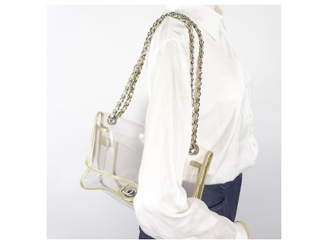 Borsa a tracolla in vinile trasparente e oro Chanel D'oro - vista 19