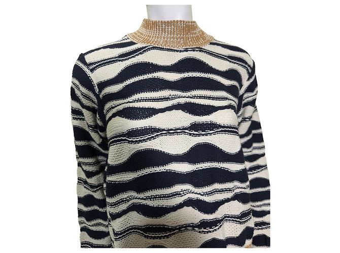 Henrik Vibskov Wave Gestreifter Strickpullover Weiß Dunkelblau - Ansicht 2