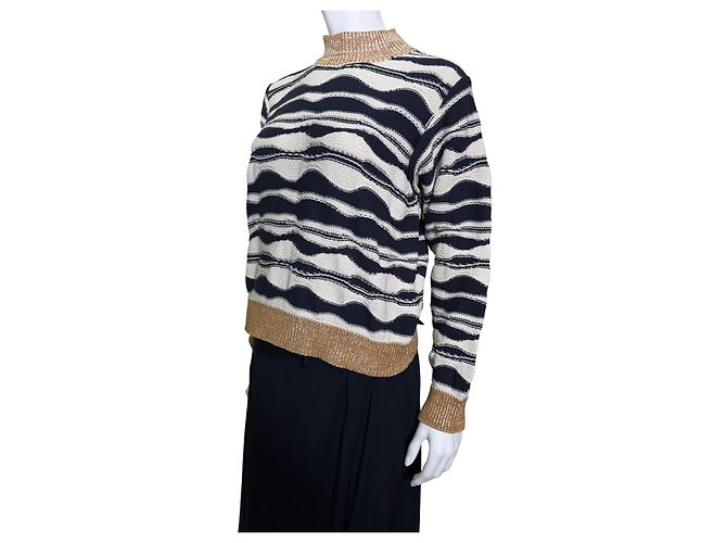 Henrik Vibskov Wave Gestreifter Strickpullover Weiß Dunkelblau - Ansicht 3