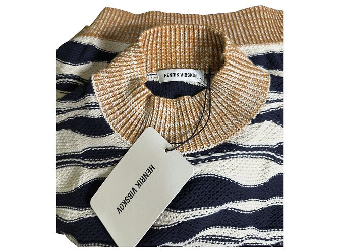 Henrik Vibskov Wave Gestreifter Strickpullover Weiß Dunkelblau - Ansicht 5