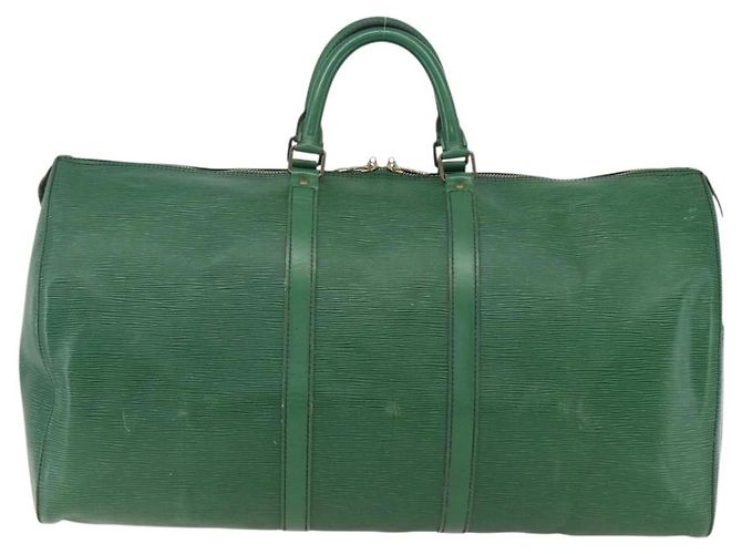 Borsa Keepall Louis Vuitton in pelle Epi 55 Verde - vista 2