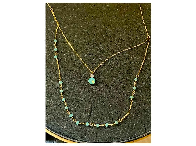 Autre Marque Collana a due fili dorata con pendente pietra blu D'oro Blu chiaro - vista 10