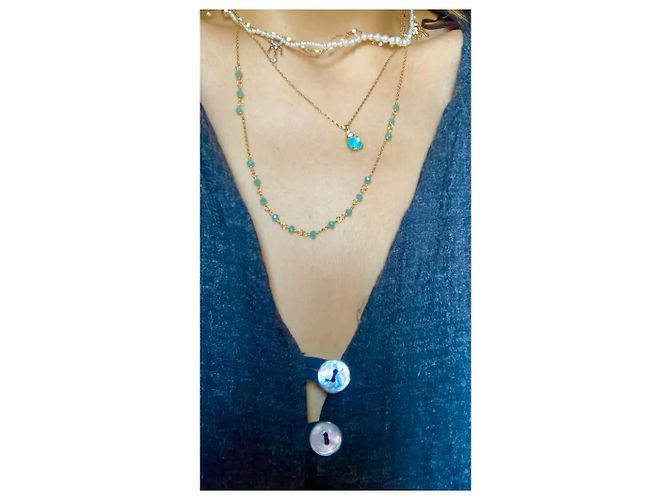 Autre Marque Collana a due fili dorata con pendente pietra blu D'oro Blu chiaro - vista 7