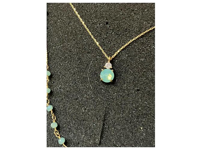 Autre Marque Collana a due fili dorata con pendente pietra blu D'oro Blu chiaro - vista 9