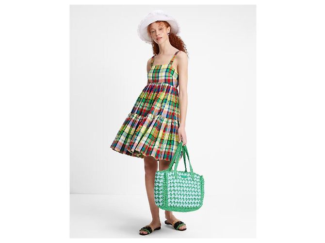 Kate Spade New York Coastal Plaid Stufen-Midikleid Weiß Rot Blau Mehrfarben Grün Gelb - Ansicht 5