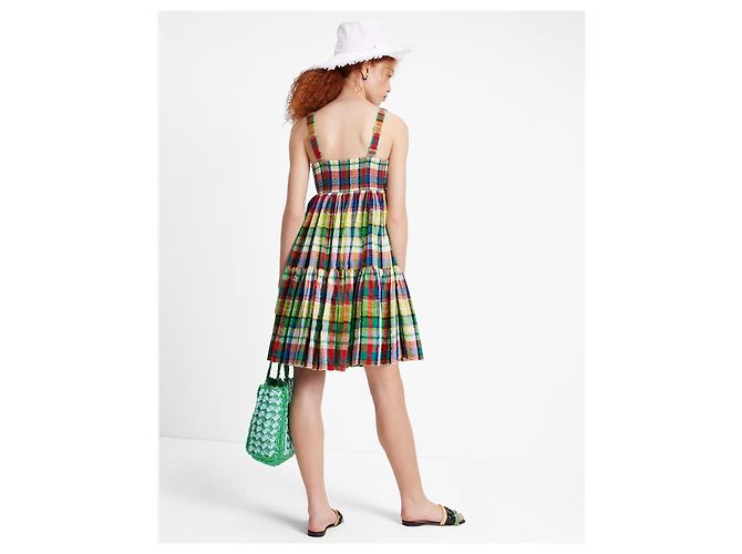 Kate Spade New York Coastal Plaid Stufen-Midikleid Weiß Rot Blau Mehrfarben Grün Gelb - Ansicht 6
