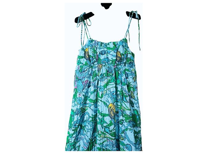 Kate Spade New York Under The Sea Maxikleid mit Bindebändern Blau Mehrfarben Grün - Ansicht 3