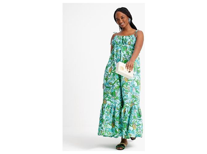 Kate Spade New York Under The Sea Maxikleid mit Bindebändern Blau Mehrfarben Grün - Ansicht 6