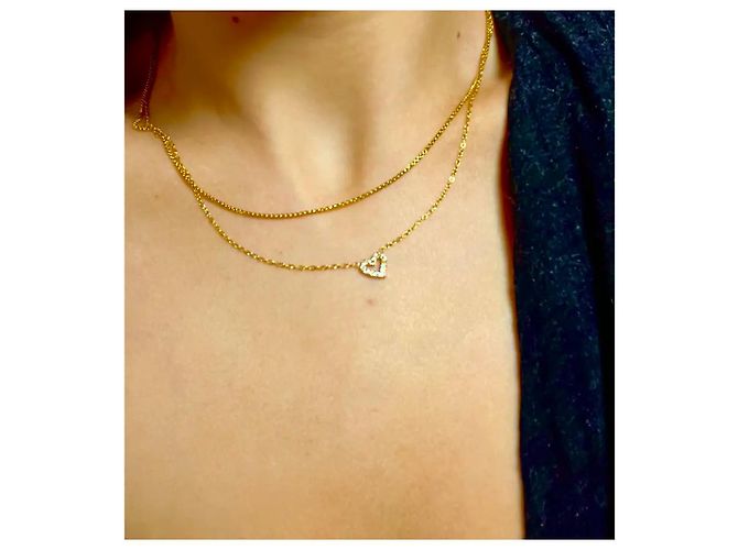 Autre Marque Collana a Doppia Catena con Pendente a Cuore D'oro - vista 6