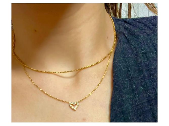 Autre Marque Collana a Doppia Catena con Pendente a Cuore D'oro - vista 8