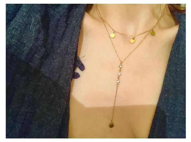 Autre Marque Collana a strati dorata con pendenti e cristalli D'oro - vista 7