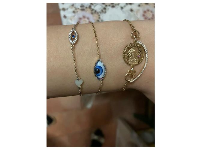 Autre Marque Bracciale Malocchio e Cuore in Argento Placcato Oro Blu - vista 4