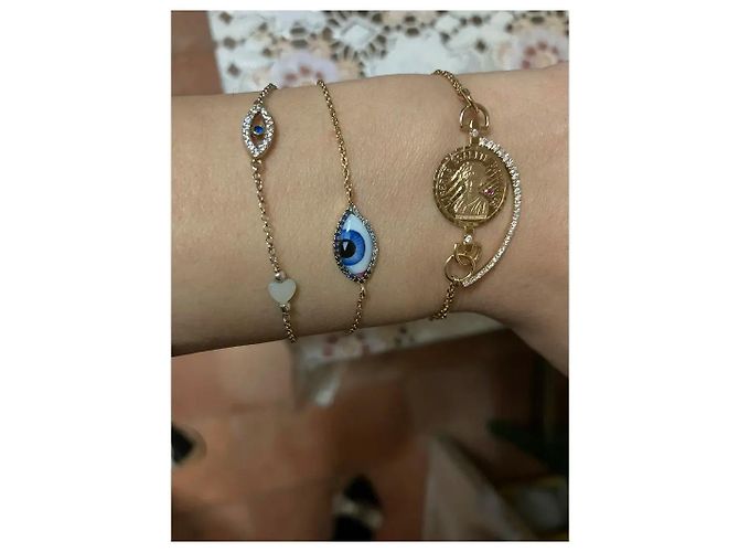Autre Marque Bracciale Malocchio e Cuore in Argento Placcato Oro Blu - vista 5