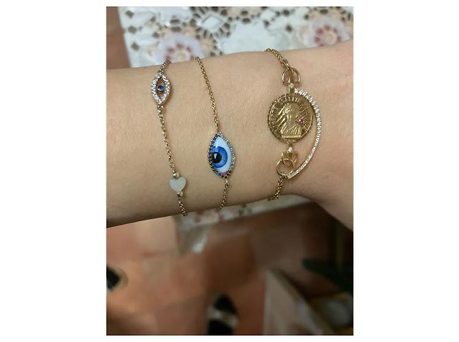 Autre Marque Bracciale Malocchio e Cuore in Argento Placcato Oro Blu - vista 6