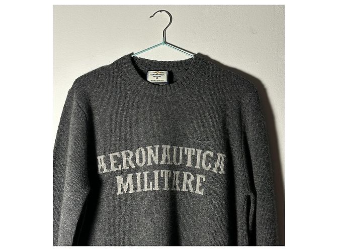 Autre Marque Aeronautica Militare Wollmischung Pullover Grau - Ansicht 2