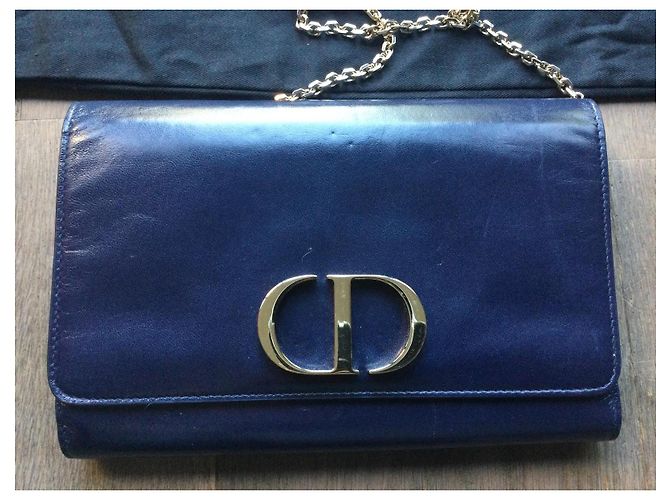 Christian Dior CD Wallet on chain style shoulder bag in navy blue leather - view 2