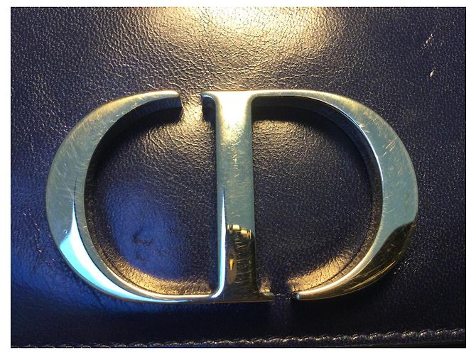 Christian Dior CD Wallet on chain style shoulder bag in navy blue leather - view 3