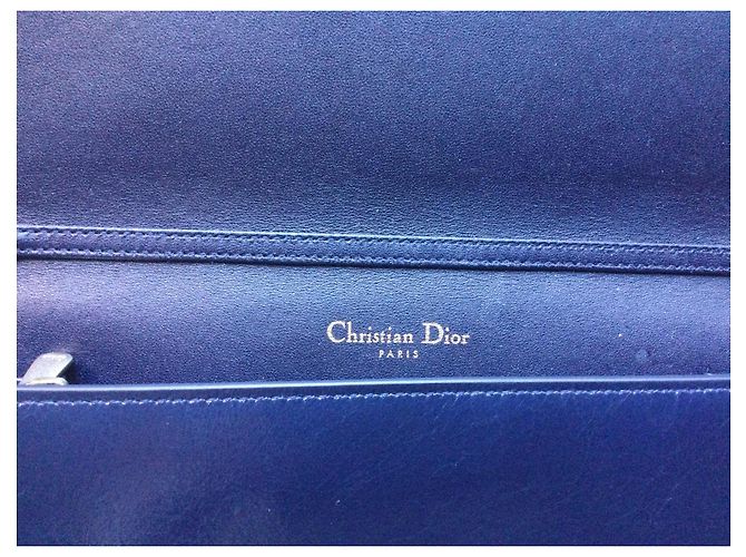 Christian Dior CD Wallet on chain style shoulder bag in navy blue leather - view 7