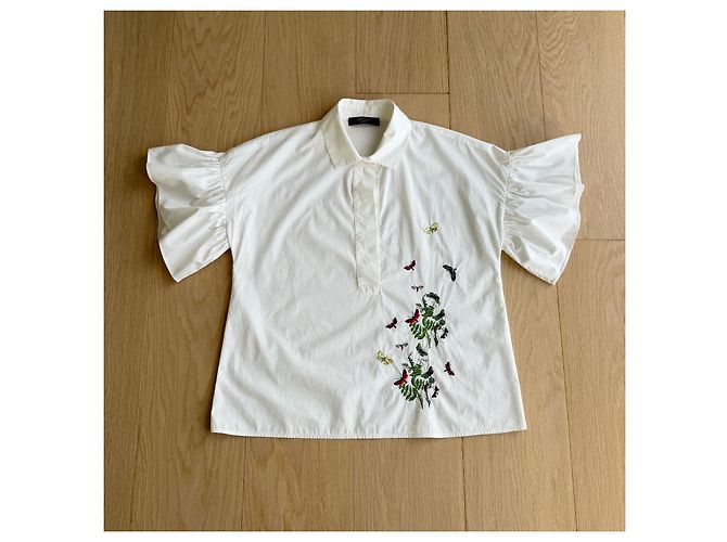Weekend Max Mara Camicia Bianca Ricamo Farfalla Nero Bianco Rosso Verde Giallo - vista 4