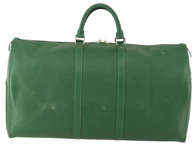 Borsa Keepall Louis Vuitton in pelle Epi 55 Verde - vista 2