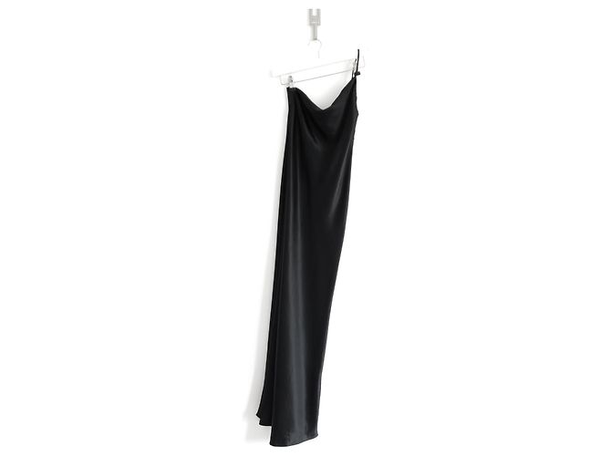 Autre Marque Maison Essentiele Vestido Largo Slip Asimétrico de Seda Negro - vista 3