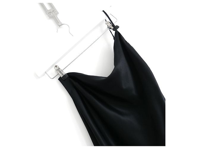 Autre Marque Maison Essentiele Vestido Largo Slip Asimétrico de Seda Negro - vista 4