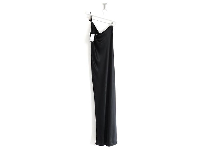 Autre Marque Maison Essentiele Vestido Largo Slip Asimétrico de Seda Negro - vista 5