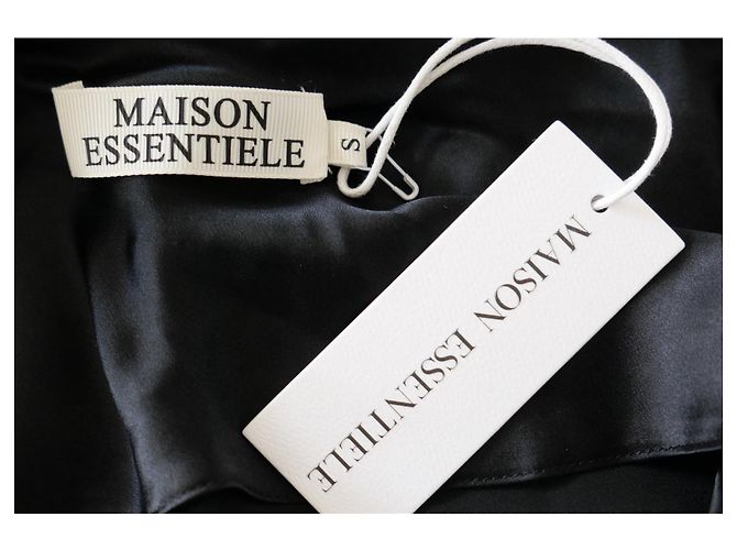 Autre Marque Maison Essentiele Vestido Largo Slip Asimétrico de Seda Negro - vista 6