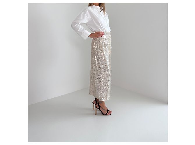 Weekend Max Mara Pailletten-Midirock Champagner - Größe L Silber - Ansicht 2