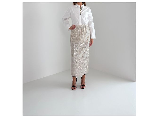 Weekend Max Mara Pailletten-Midirock Champagner - Größe L Silber - Ansicht 3