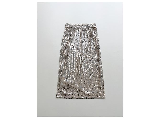 Weekend Max Mara Pailletten-Midirock Champagner - Größe L Silber - Ansicht 5