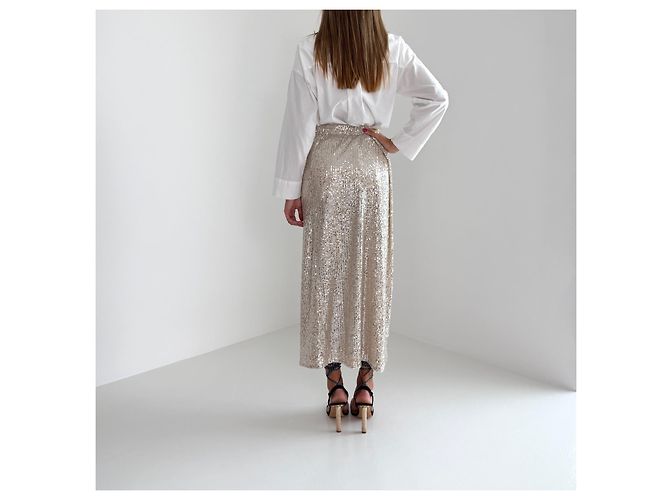 Weekend Max Mara Pailletten-Midirock Champagner - Größe L Silber - Ansicht 8
