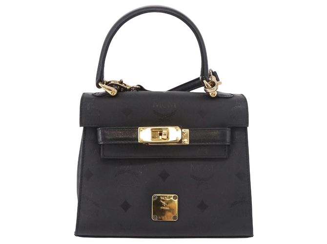 Borsa MCM Logogram Vicetos PVC 2way Nera Oro Auth 183880A Nero D'oro - vista 2