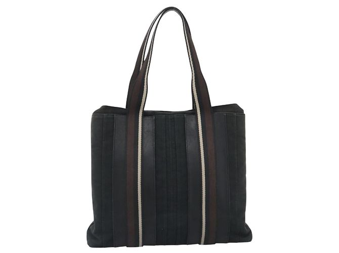 Hermès HERMES Troca Vertical Tote Bag Baumwolle Schwarz Silber Authentisch ar13941 - Ansicht 2