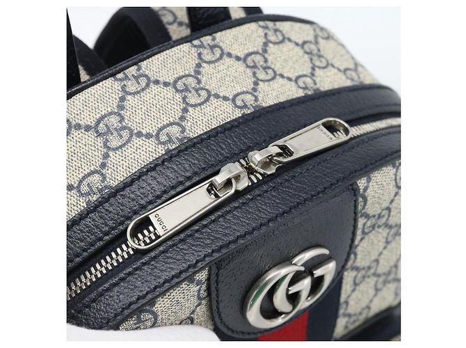Zaino GUCCI GG Supreme Sherry Line PVC Blu Navy Argento Rosso 547965 Auth ka4697SAM - vista 16