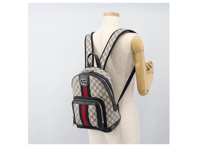 Zaino GUCCI GG Supreme Sherry Line PVC Blu Navy Argento Rosso 547965 Auth ka4697SAM - vista 26