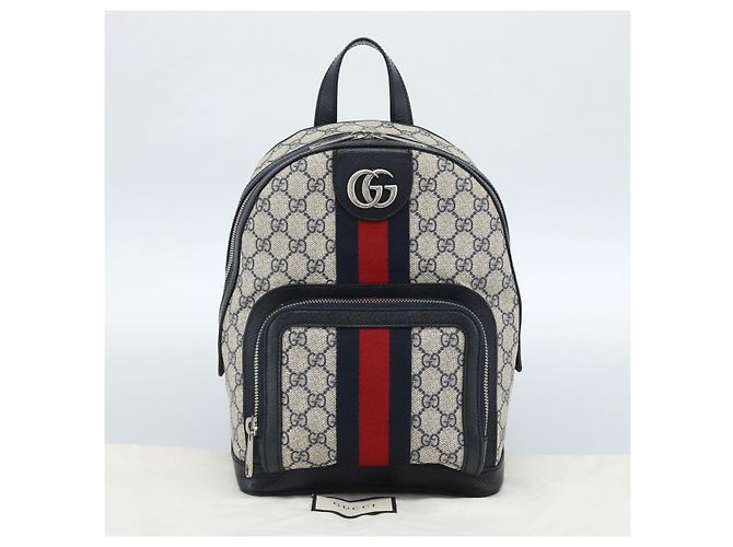 Zaino GUCCI GG Supreme Sherry Line PVC Blu Navy Argento Rosso 547965 Auth ka4697SAM - vista 27