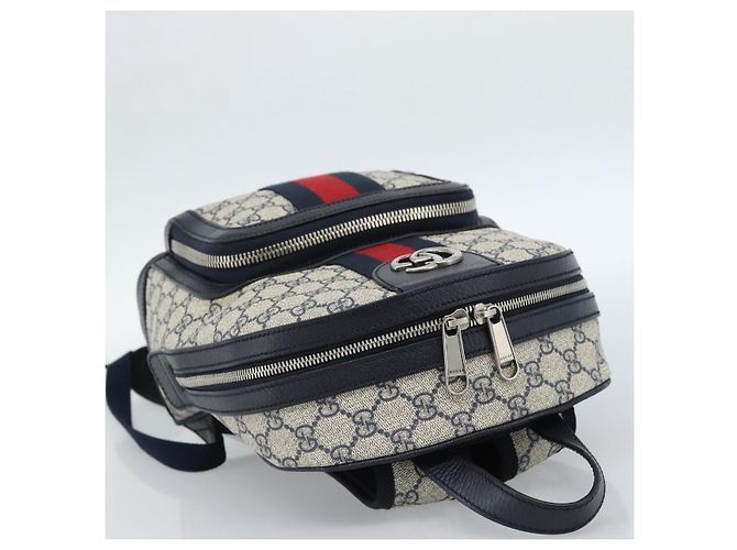 Zaino GUCCI GG Supreme Sherry Line PVC Blu Navy Argento Rosso 547965 Auth ka4697SAM - vista 6