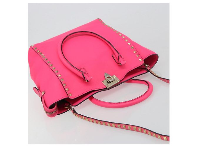 Bolso Tote VALENTINO Studs de cuero 2way Pink Gold Auth BA13319 Rosa Dorado - vista 6