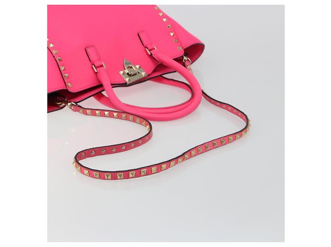 Bolso Tote VALENTINO Studs de cuero 2way Pink Gold Auth BA13319 Rosa Dorado - vista 9