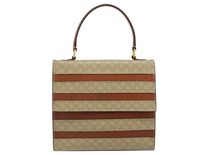 Céline Borsa CELINE Macadam Canvas PVC Beige Oro Auth 184585 D'oro - vista 2
