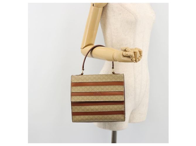 Céline Borsa CELINE Macadam Canvas PVC Beige Oro Auth 184585 D'oro - vista 22