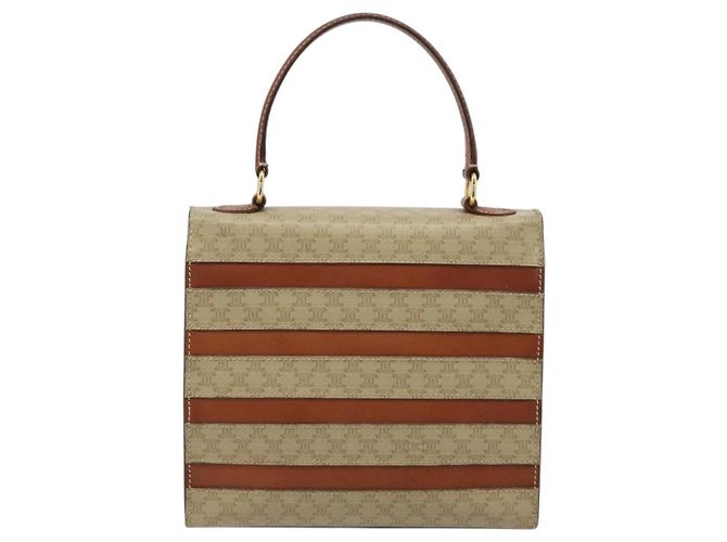 Céline Borsa CELINE Macadam Canvas PVC Beige Oro Auth 184585 D'oro - vista 3