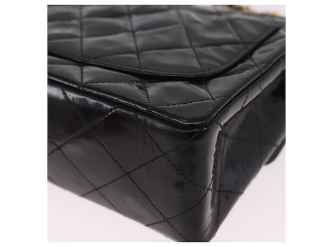 CHANEL Mini Matelasse 17 Chain Bag Pelle vernice Nero Oro CC Auth 184825V D'oro - vista 13