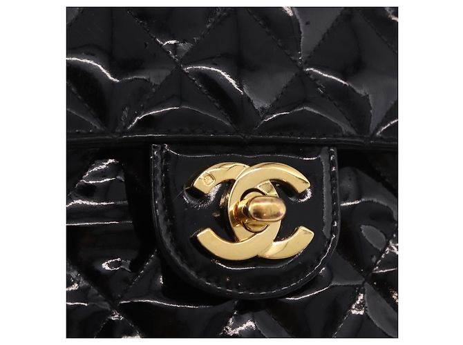CHANEL Mini Matelasse 17 Chain Bag Pelle vernice Nero Oro CC Auth 184825V D'oro - vista 14