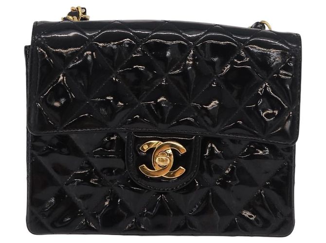 CHANEL Mini Matelasse 17 Chain Bag Pelle vernice Nero Oro CC Auth 184825V D'oro - vista 2
