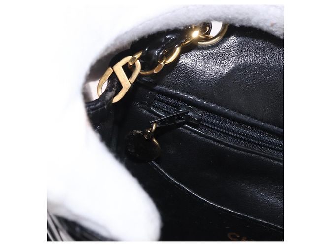 CHANEL Mini Matelasse 17 Chain Bag Pelle vernice Nero Oro CC Auth 184825V D'oro - vista 23