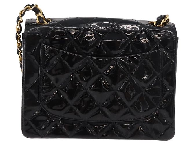 CHANEL Mini Matelasse 17 Chain Bag Pelle vernice Nero Oro CC Auth 184825V D'oro - vista 3