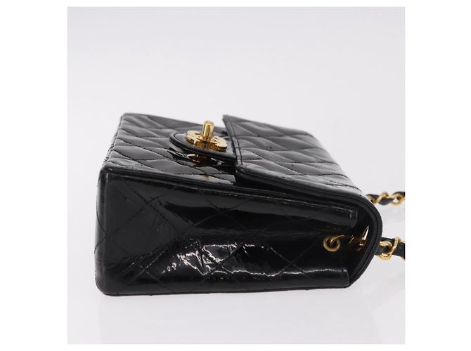 CHANEL Mini Matelasse 17 Chain Bag Pelle vernice Nero Oro CC Auth 184825V D'oro - vista 4